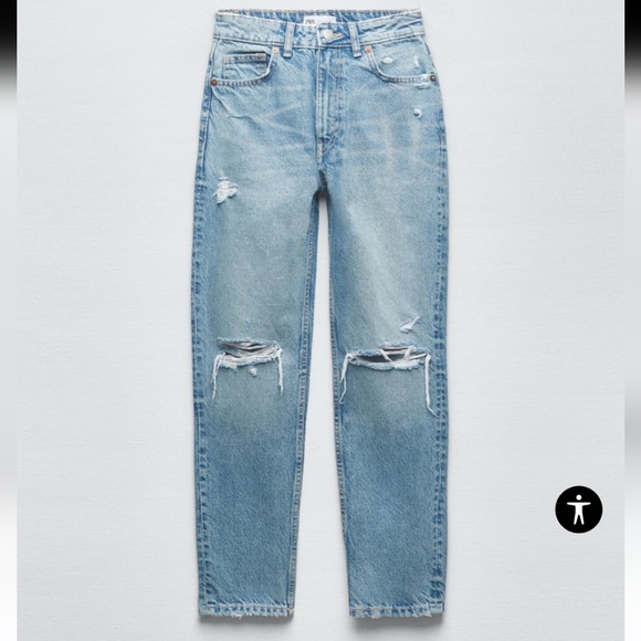 Zara Ripped High-Rise Rigid Fit Mom Ankle Length Jeans Size 6 - Picture 4 of 12